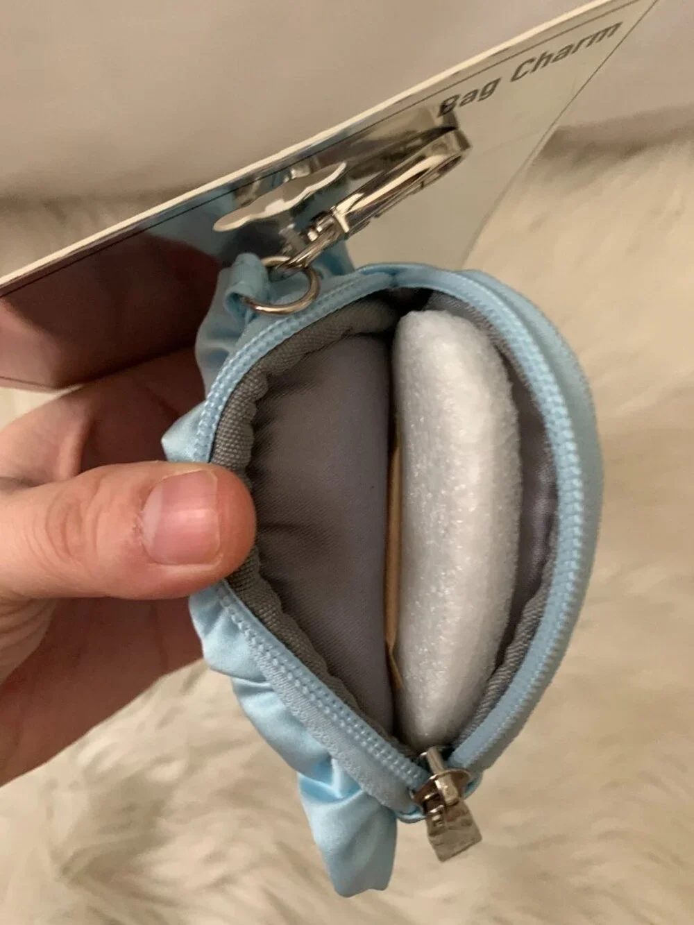 MADDEN GIRL Rosalie Satin Coversation Heart Coin Bag Charm in Baby Blue
